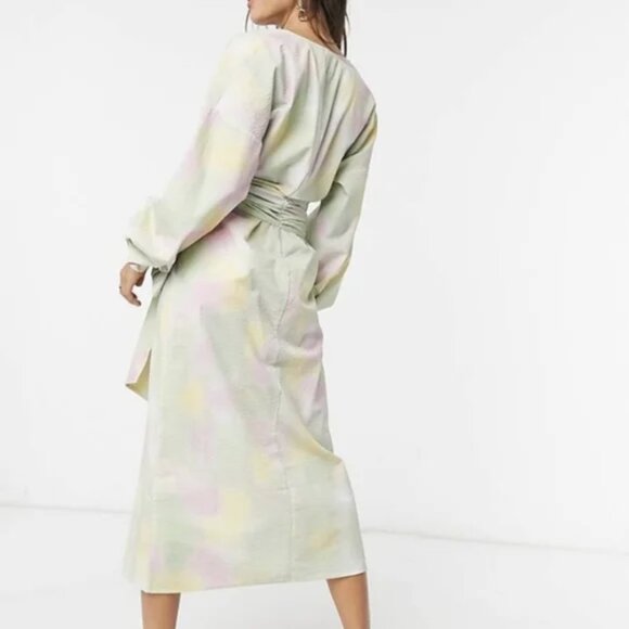 JUST Female Nikki Pastel Seersucker midi Maxi Dress Tie Dye Obi Robe Kimono  MED - Picture 7 of 12